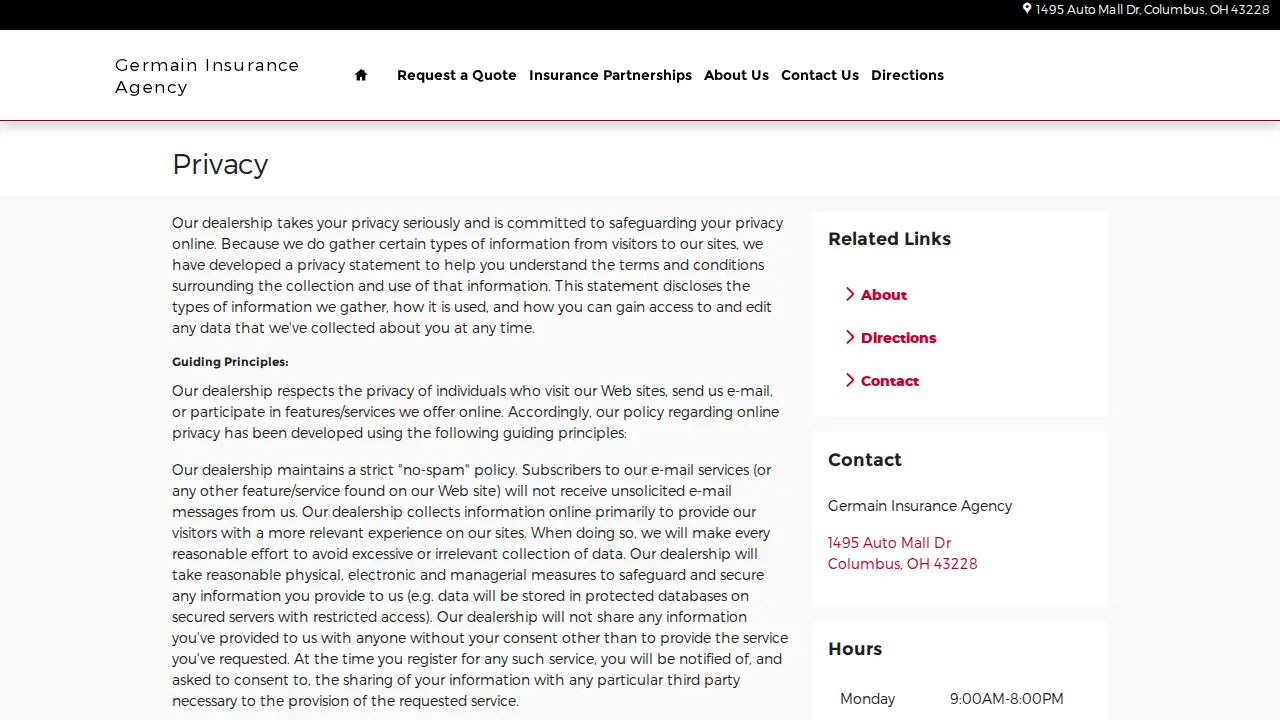 The Germain Insurance Company page
