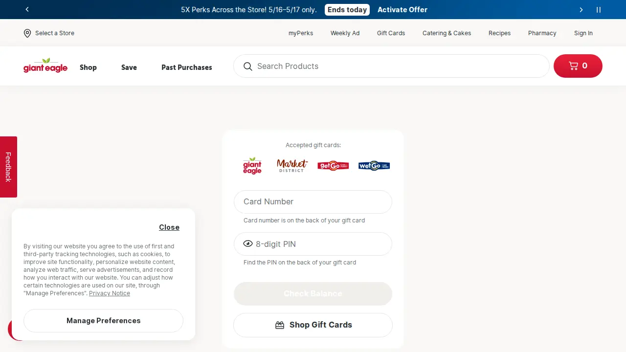 Giant Eagle Pharmacy page