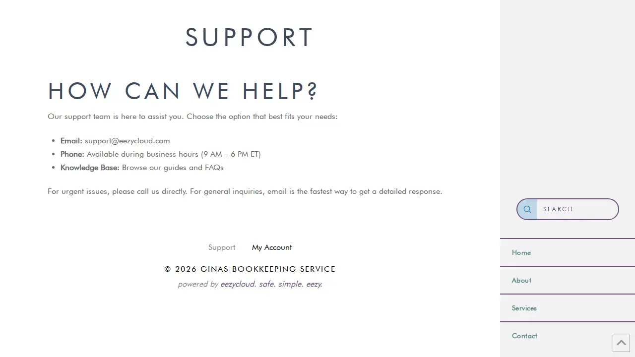 Gina's Bookkeeping Service page