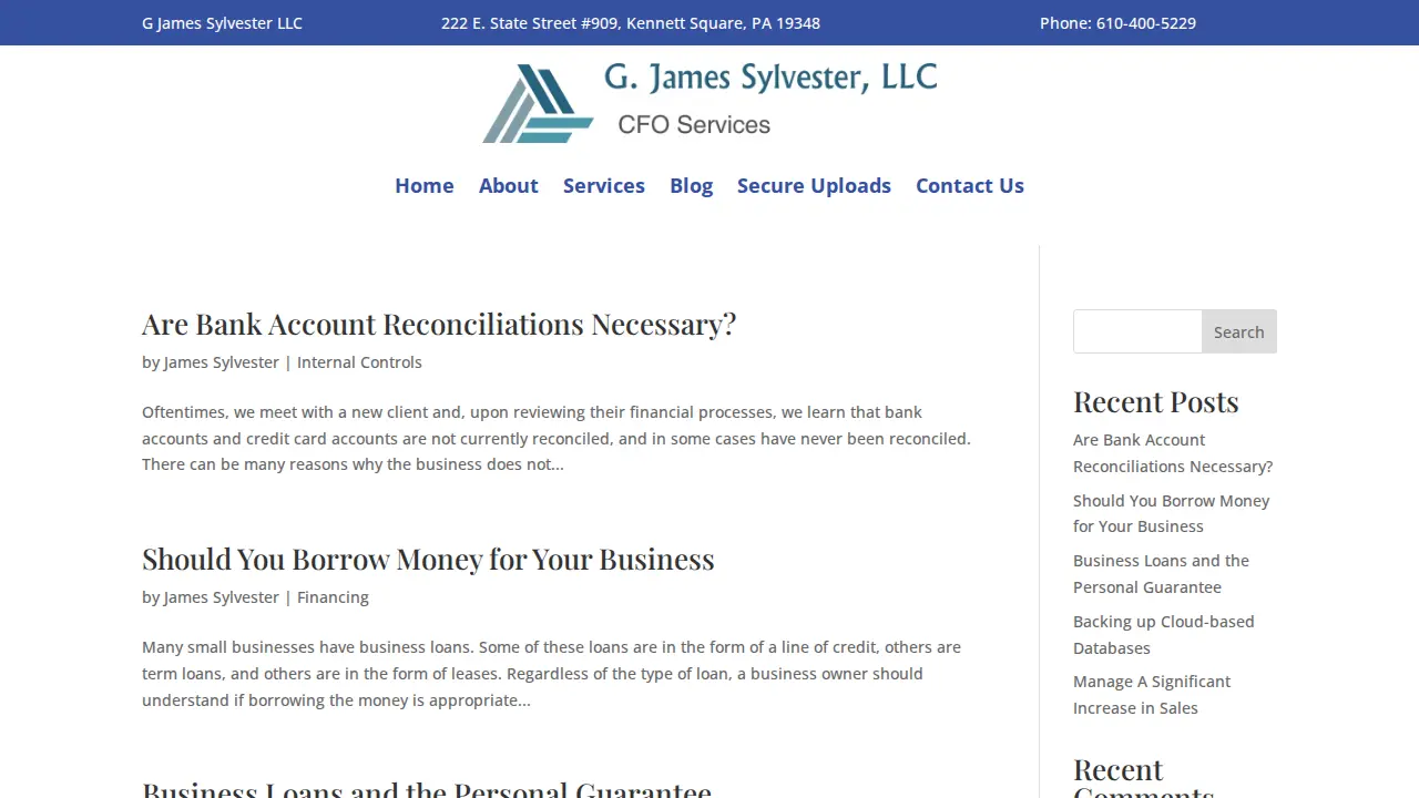 G James Sylvester LLC - a CFO Services Company page