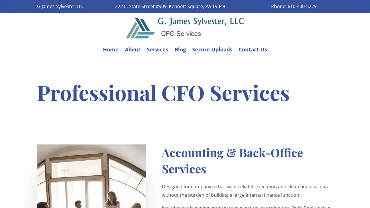 G James Sylvester LLC - a CFO Services Company page