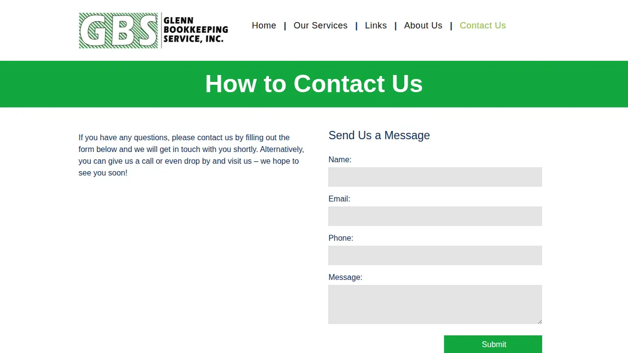 Glenn Bookkeeping Service page