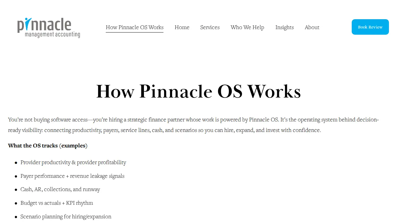 Pinnacle Management Accounting page