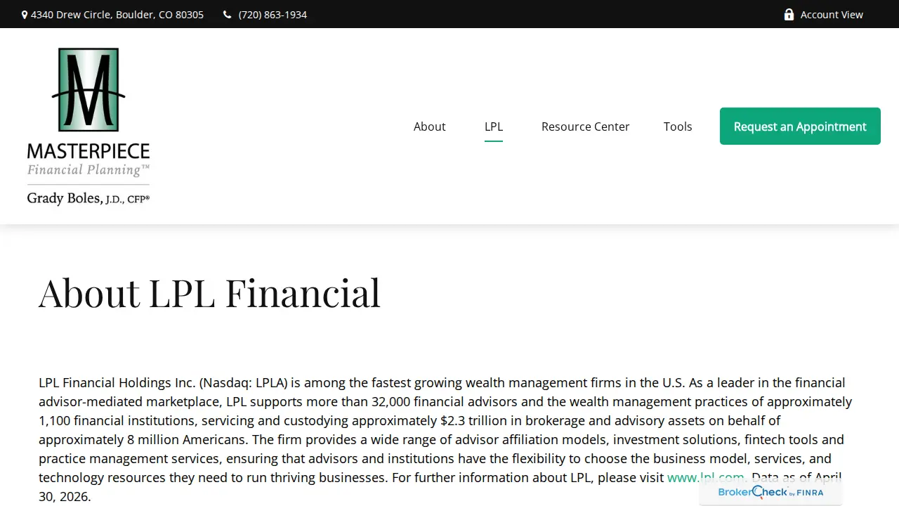 Masterpiece Financial Planning page