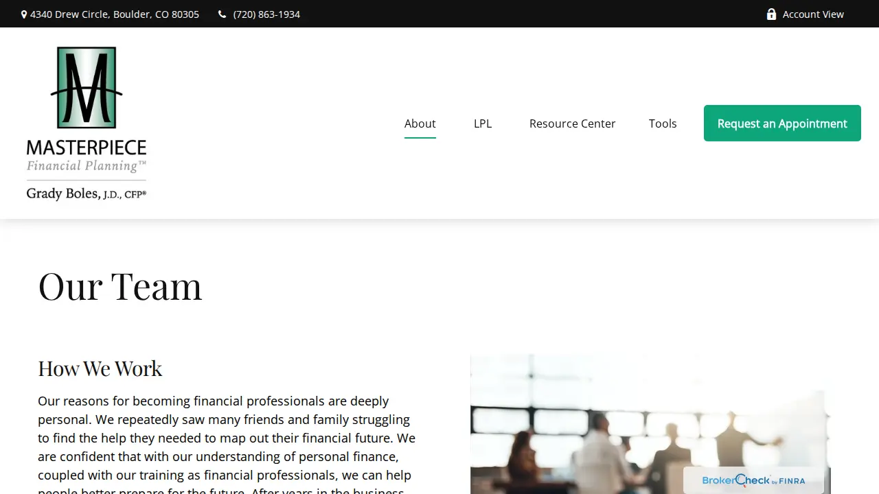 Masterpiece Financial Planning page