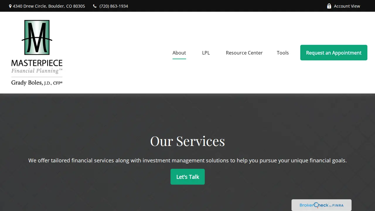Masterpiece Financial Planning page
