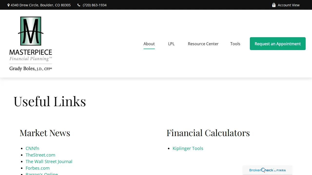 Masterpiece Financial Planning page