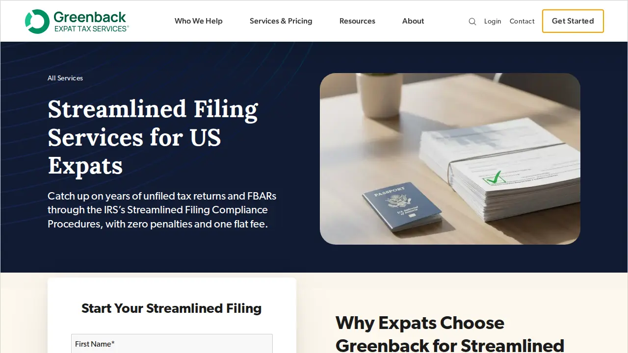 Greenback Expat Tax Services page