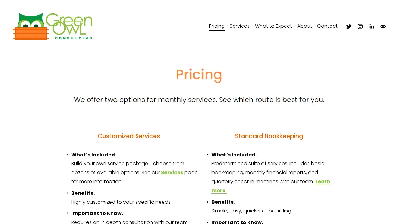 Green Owl Consulting page