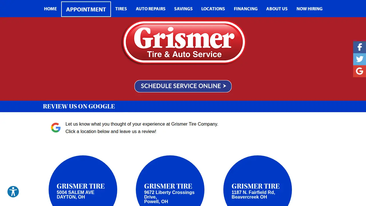 Grismer Tire & Auto Service Center page