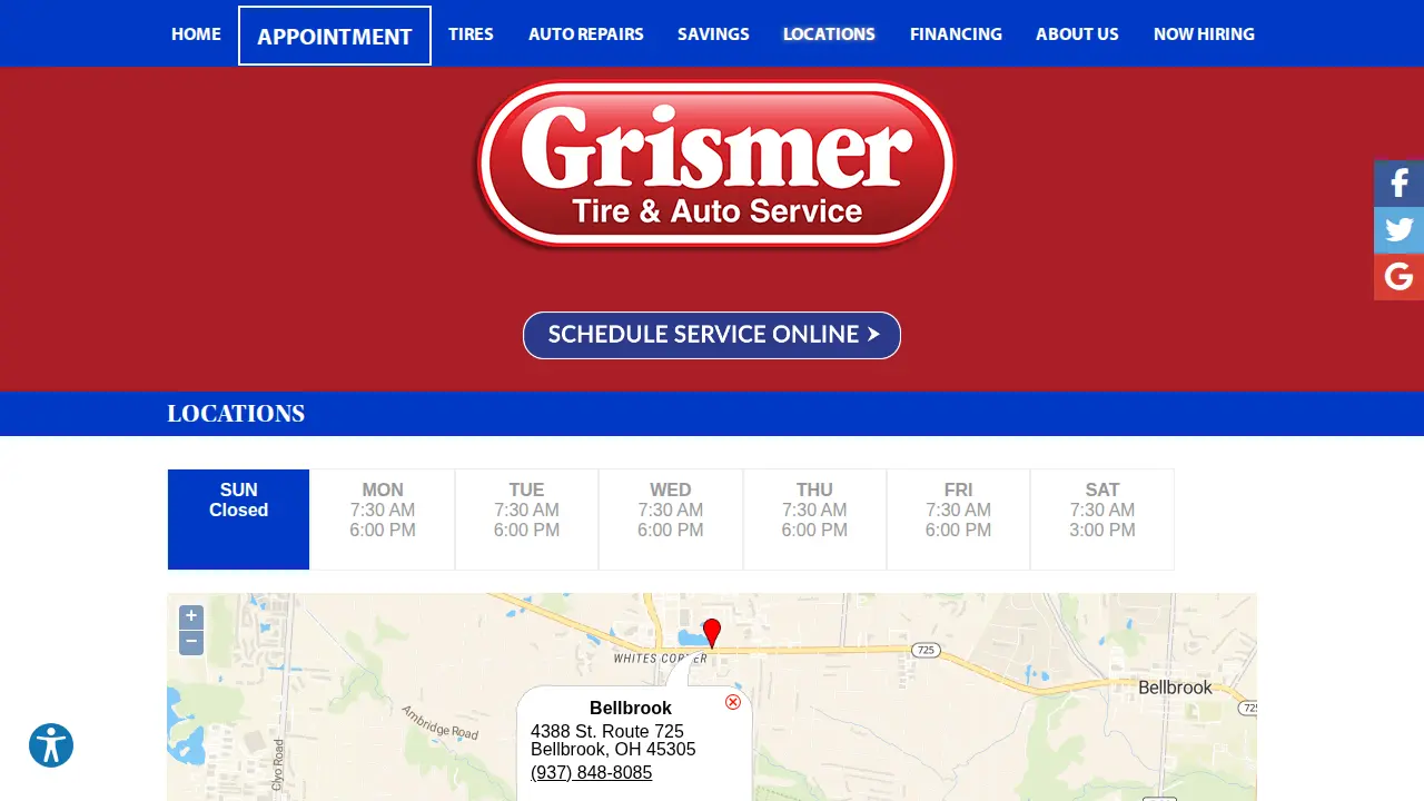 Grismer Tire & Auto Service Center page