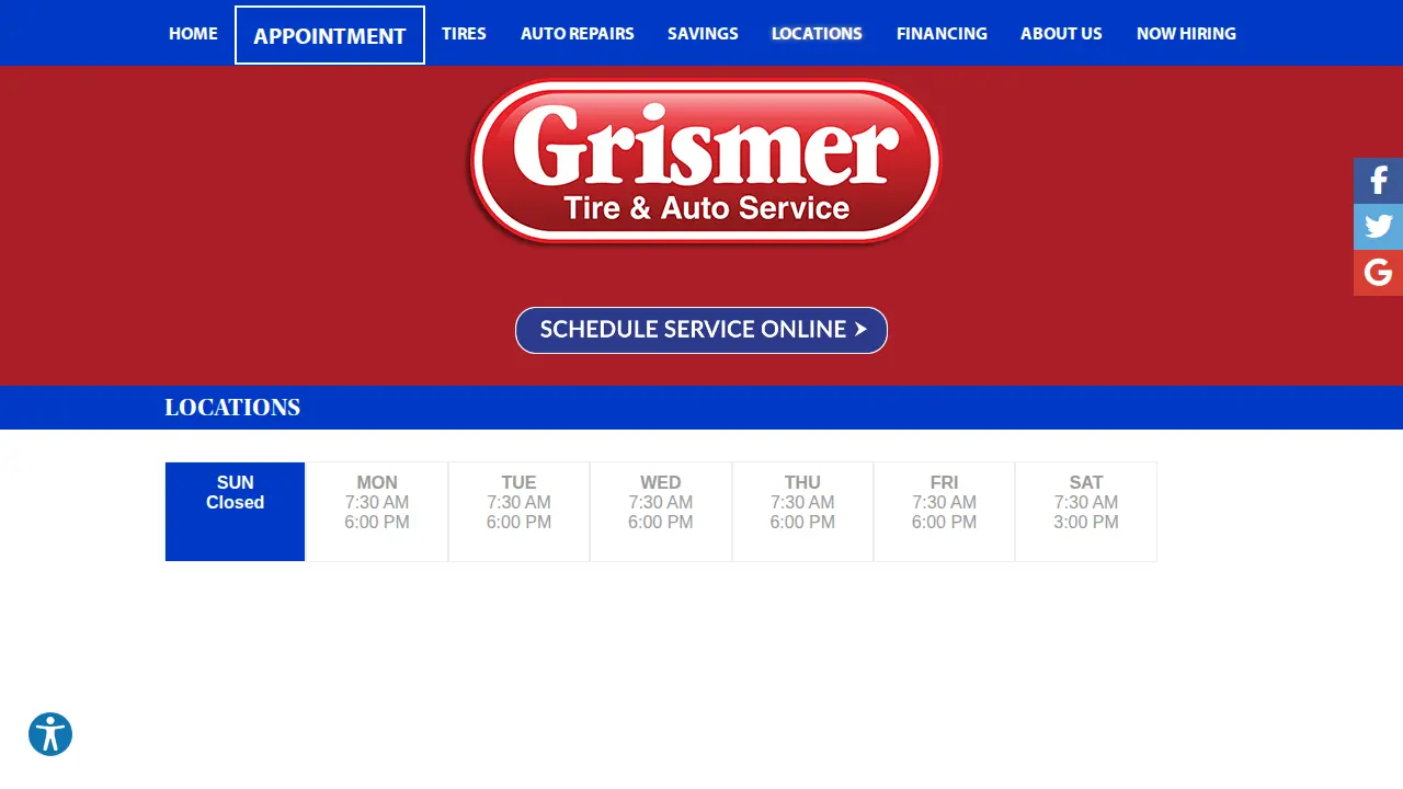 Grismer Tire & Auto Service Center page