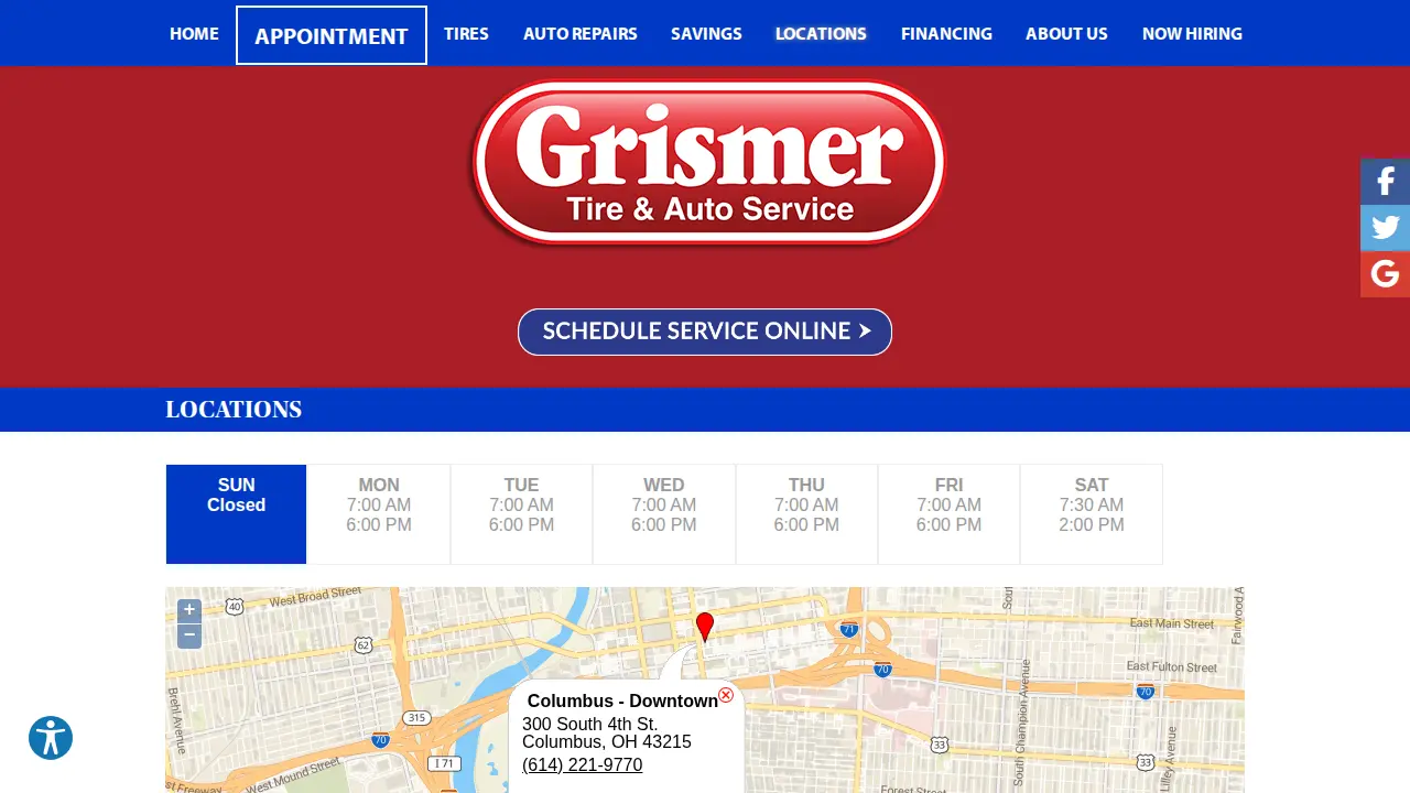 Grismer Tire & Auto Service Center page