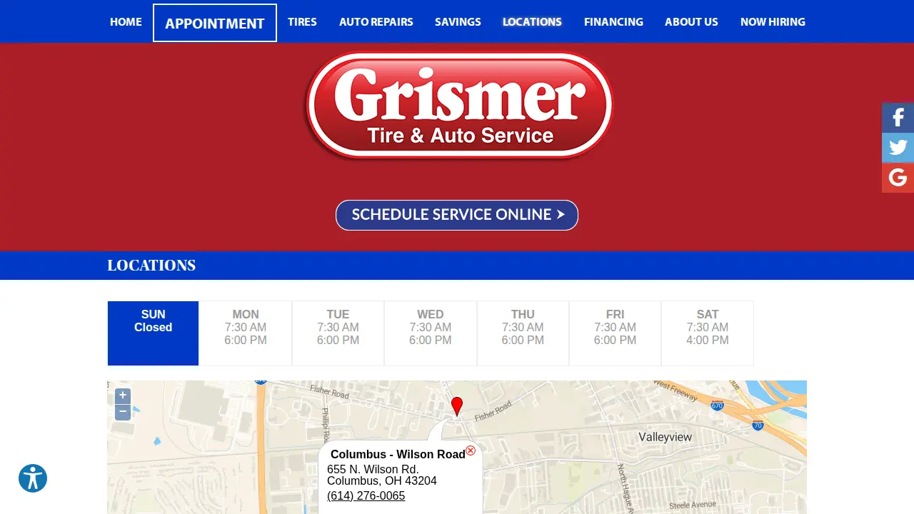 Grismer Tire & Auto Service Center page