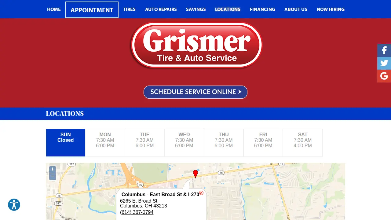Grismer Tire & Auto Service Center page