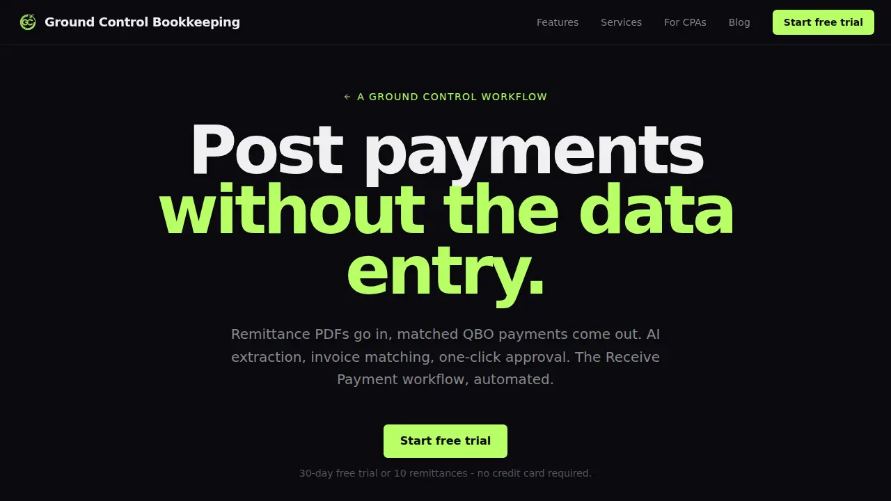 Ground Control Bookkeeping page