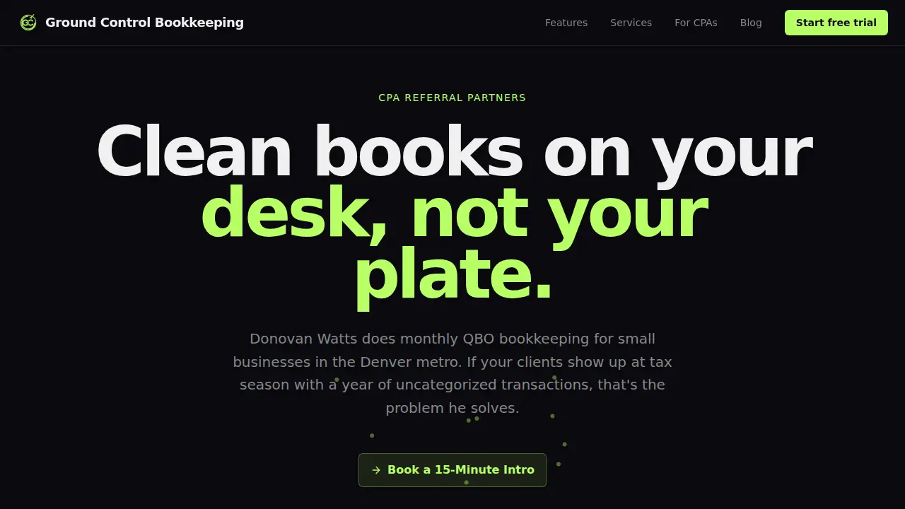 Ground Control Bookkeeping page