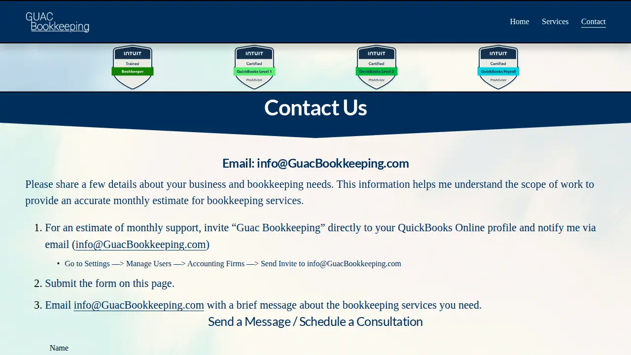 Guac Bookkeeping page