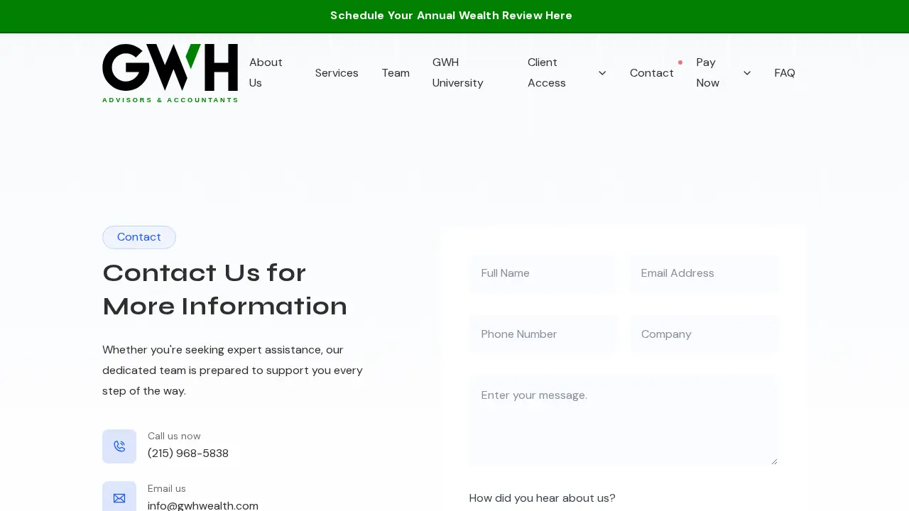 GWH Advisors & Accountants page
