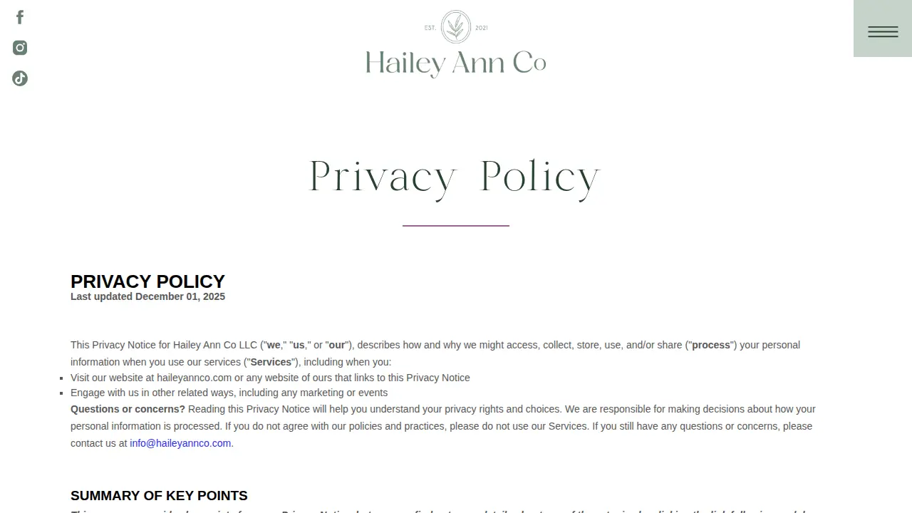 Hailey Ann Co page