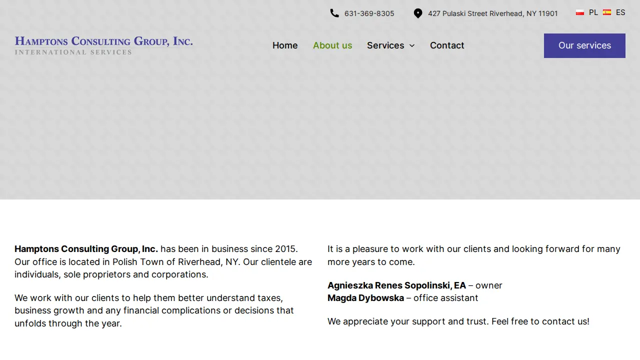 Hamptons Consulting Group Inc. - Polska Agencja Podatki Nowy Jork page