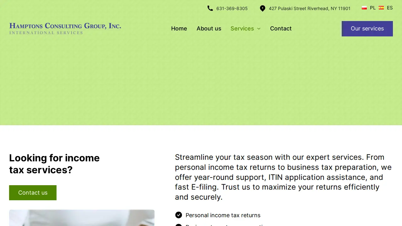 Hamptons Consulting Group Inc. - Polska Agencja Podatki Nowy Jork page
