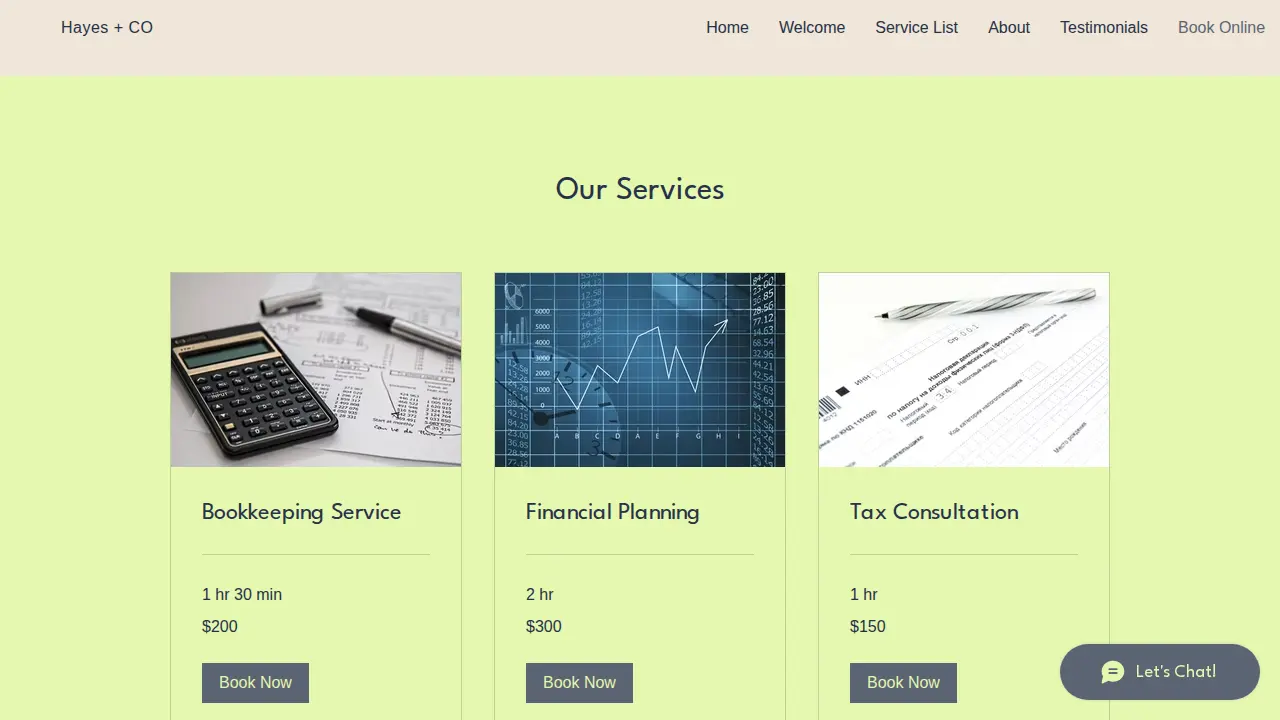 Hayes + Co page