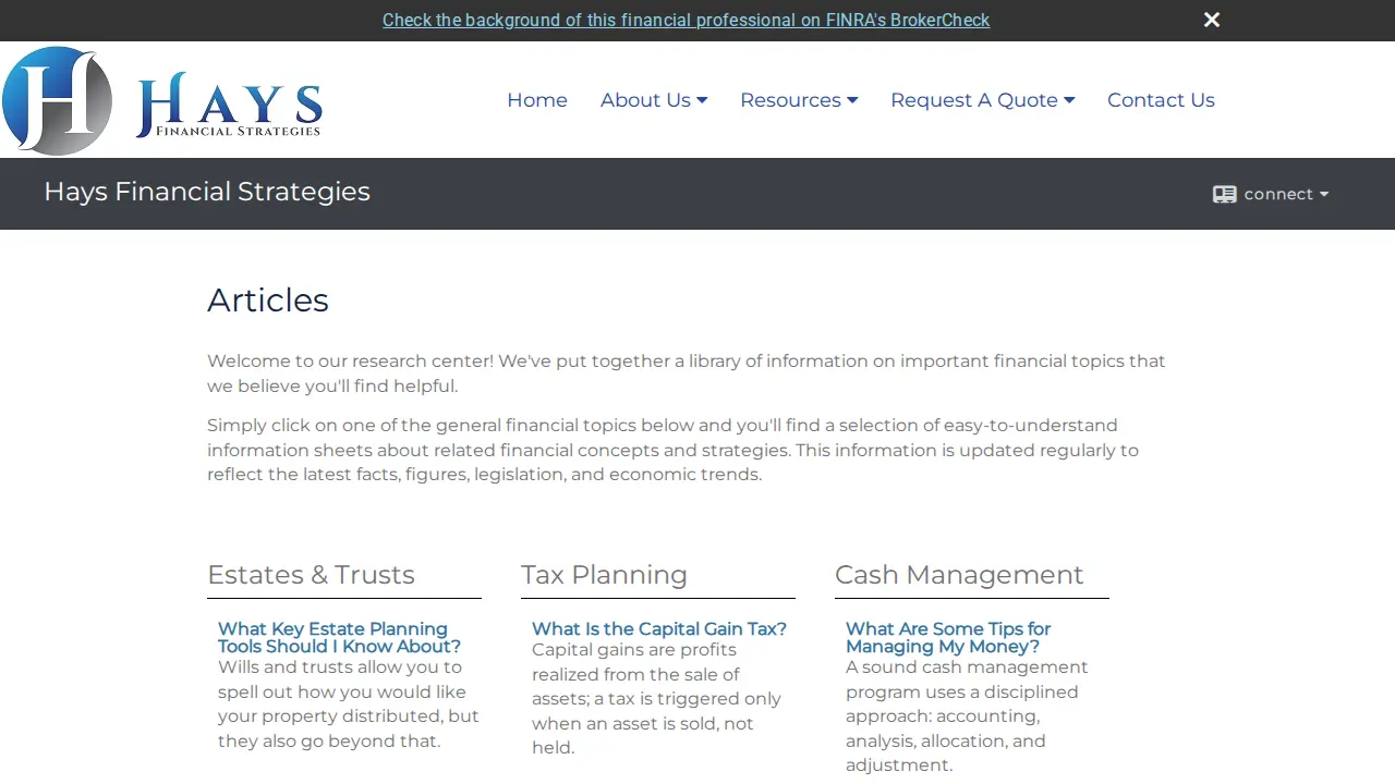 Hays Financial Strategies page
