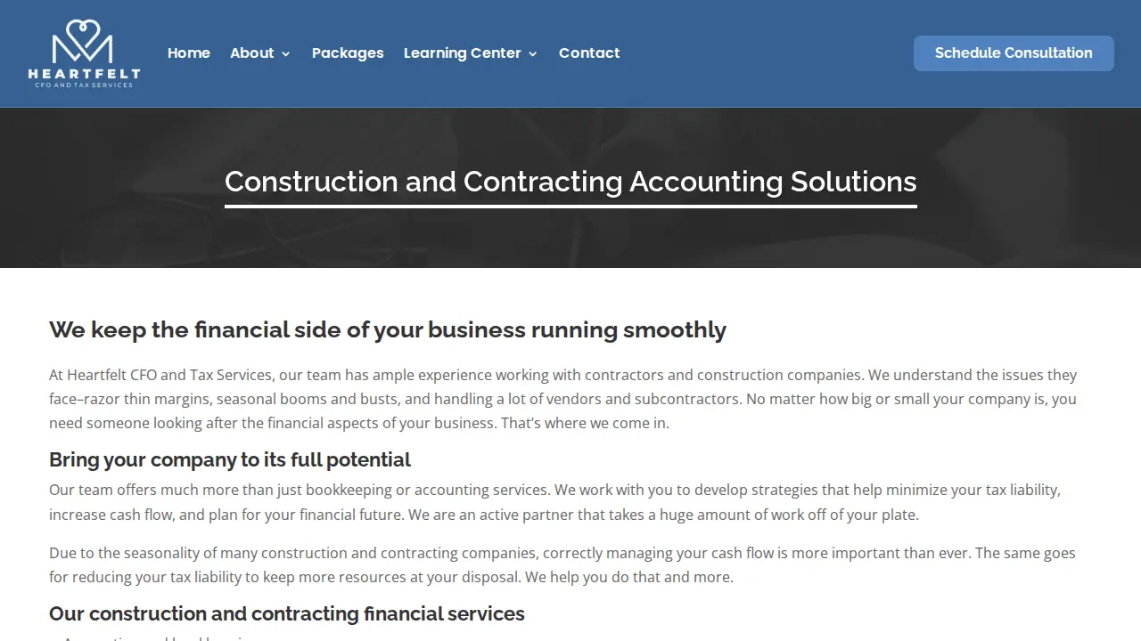 Heartfelt CFO & Tax Services page