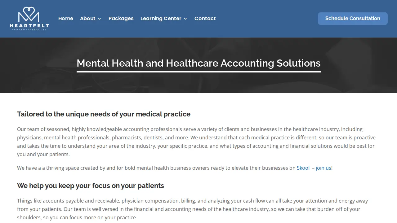 Heartfelt CFO & Tax Services page