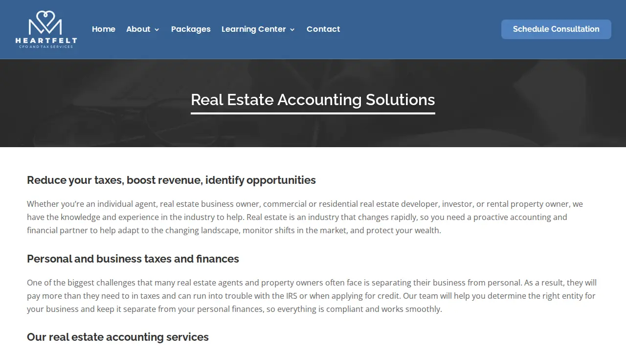 Heartfelt CFO & Tax Services page