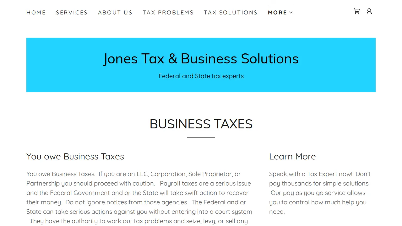 Jones Tax & Business Solutions page