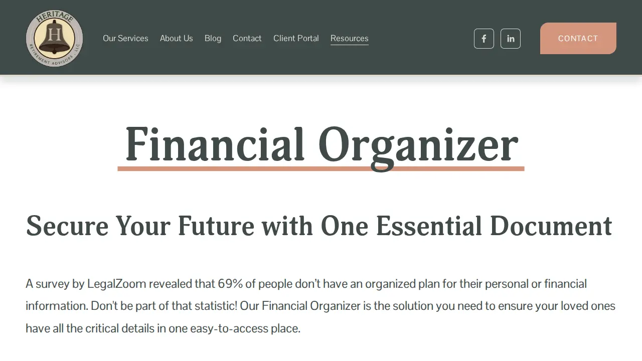 Heritage Retirement Advisors page