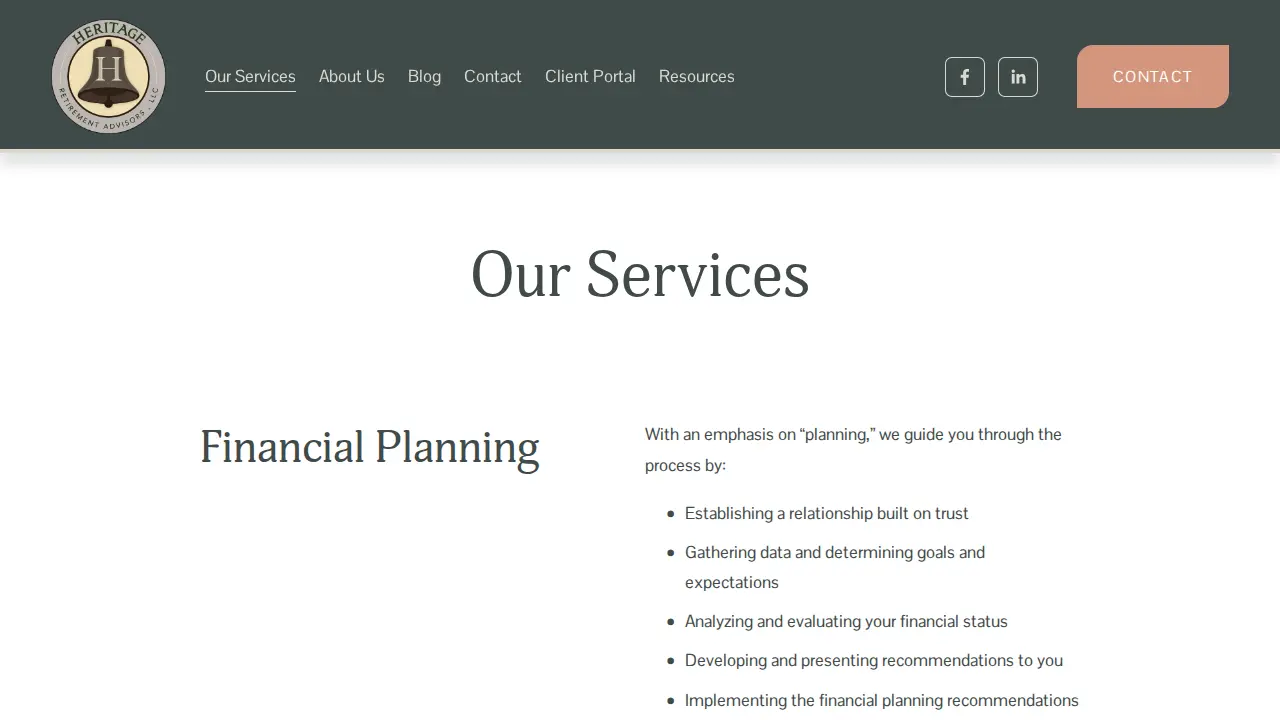 Heritage Retirement Advisors page