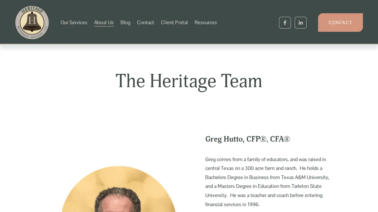 Heritage Retirement Advisors page