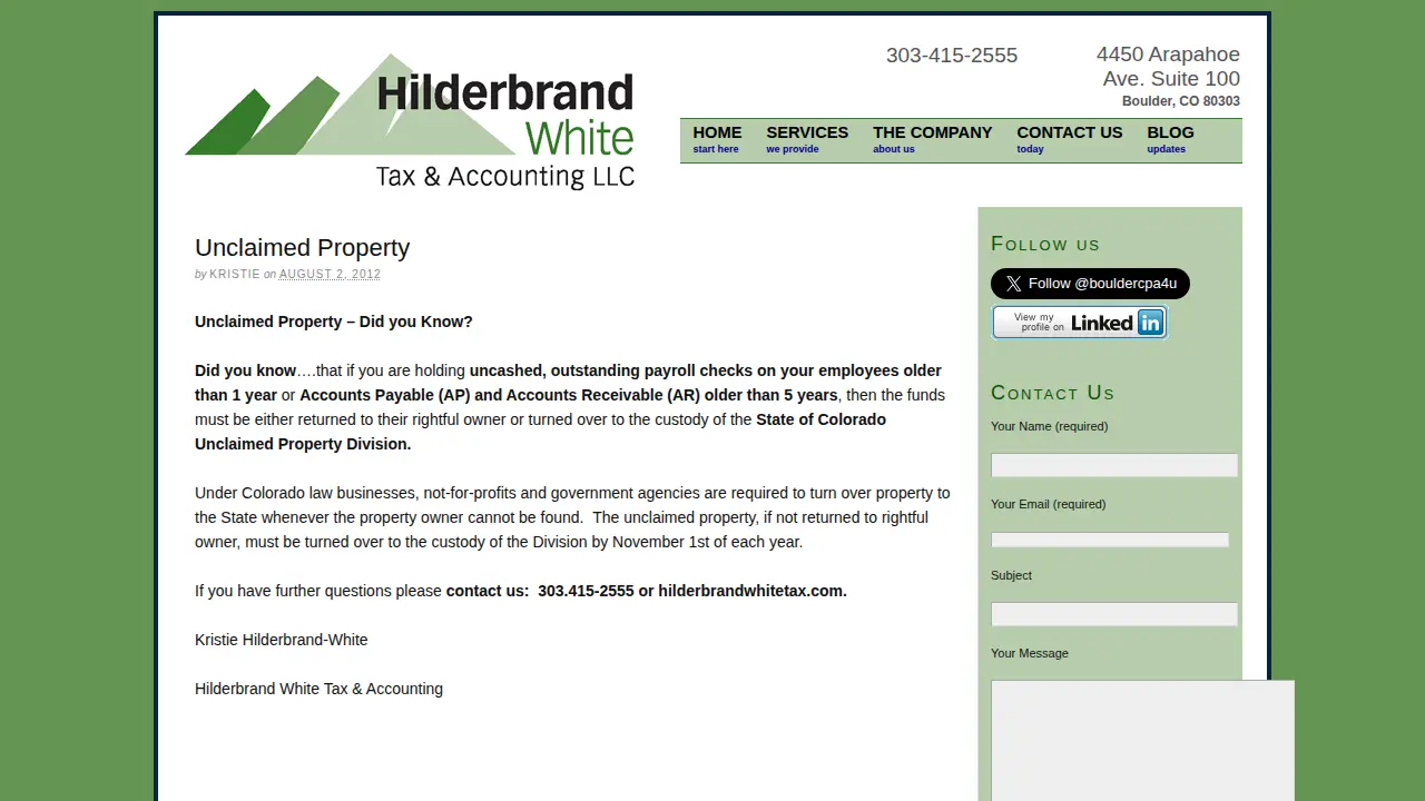 Hilderbrand White Tax & Accounting page