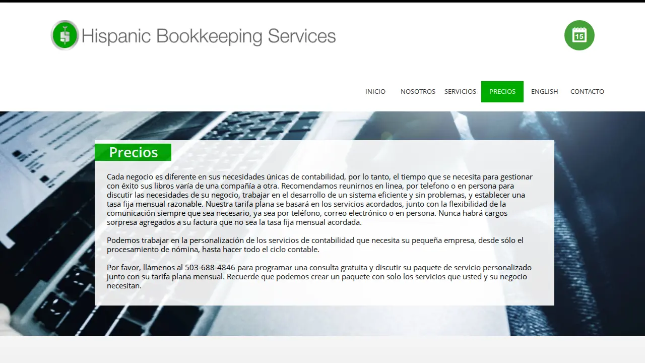 Hispanic Bookkeeping Services page