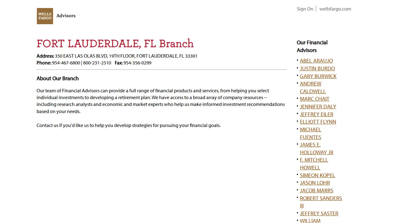 Wells Fargo Advisors page