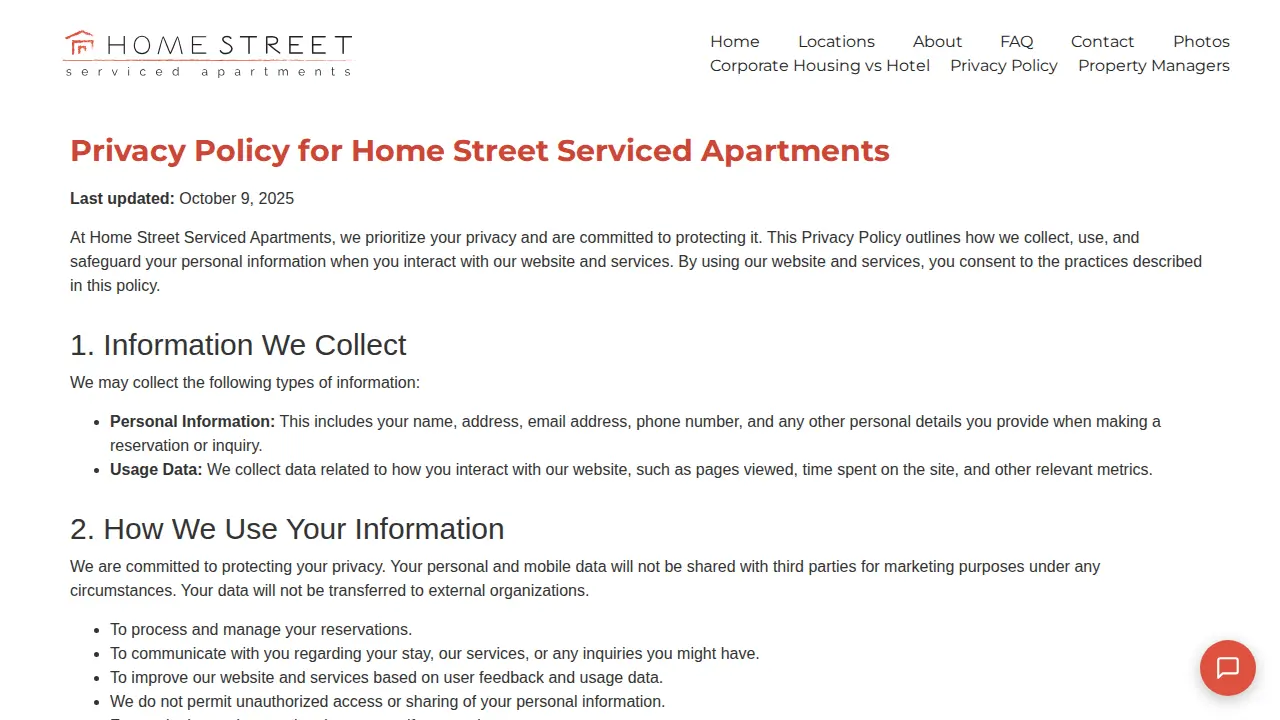 Home Street Serviced Apartments page
