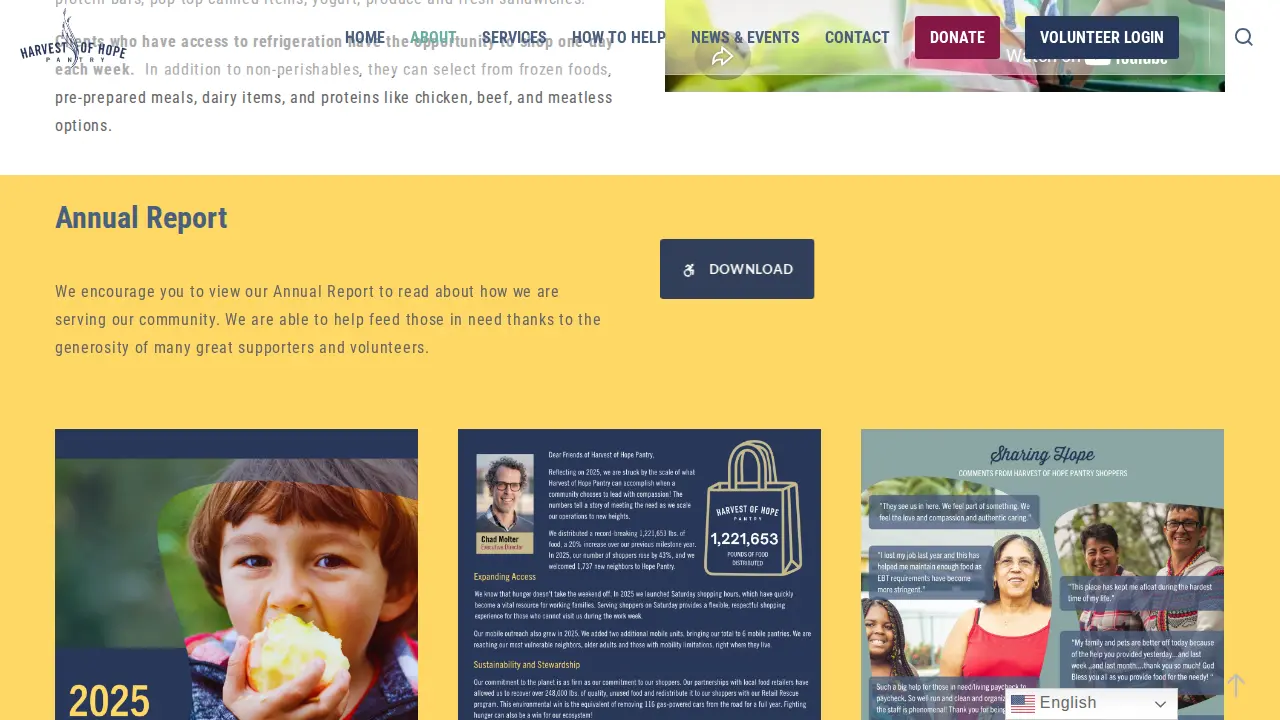 Harvest of Hope Pantry page