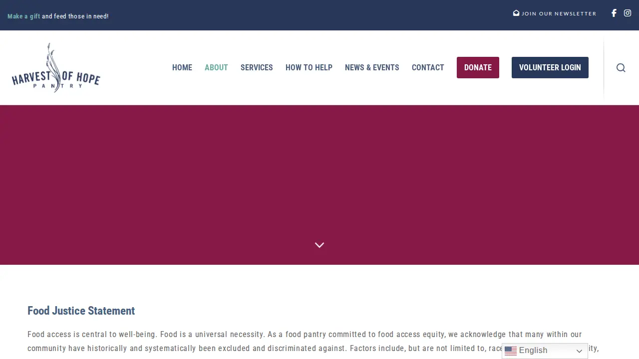 Harvest of Hope Pantry page