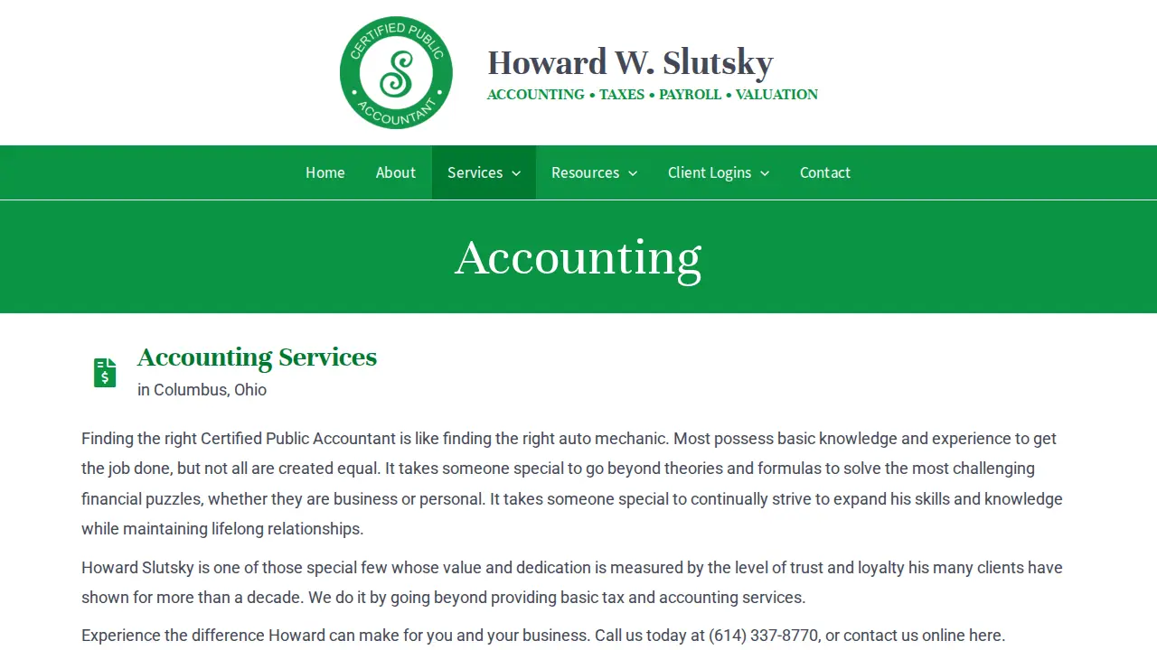 Howard W Slutsky CPA page