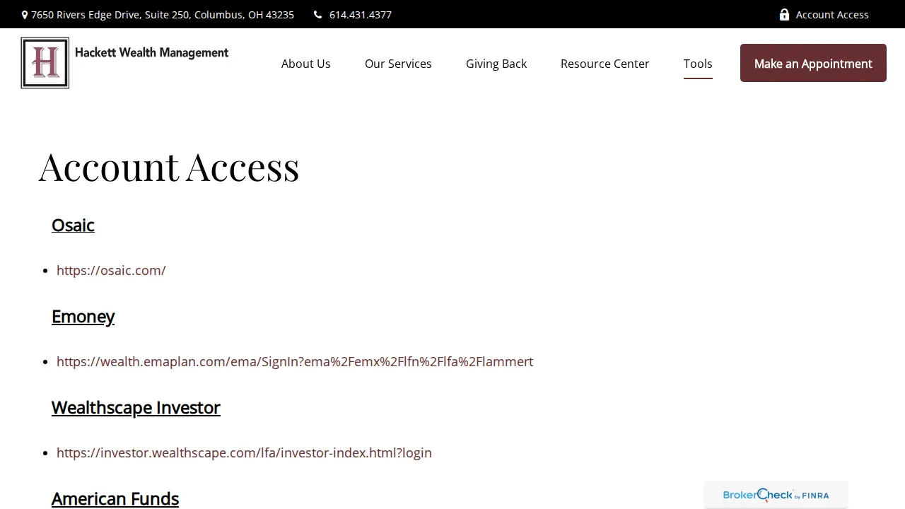 Hackett Wealth Management page
