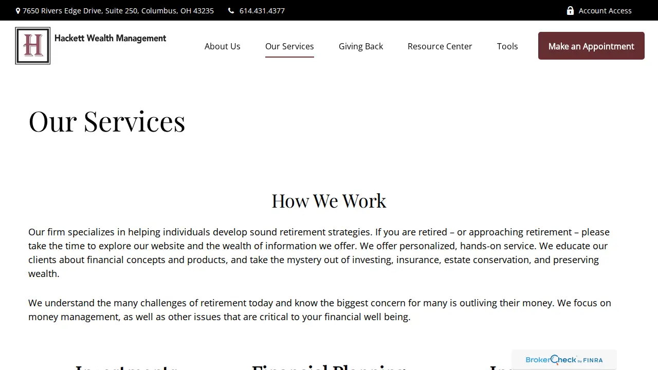 Hackett Wealth Management page