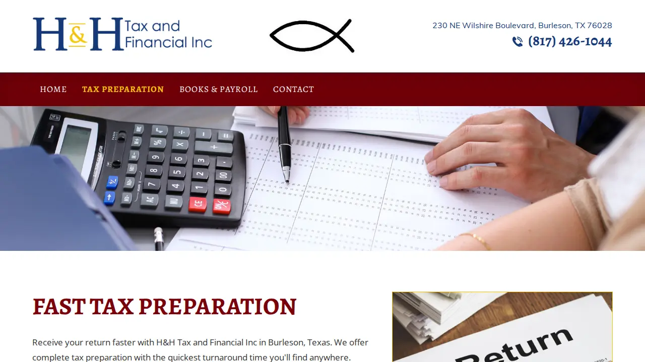 H & H Tax & Financial page