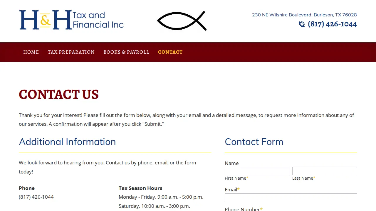 H & H Tax & Financial page