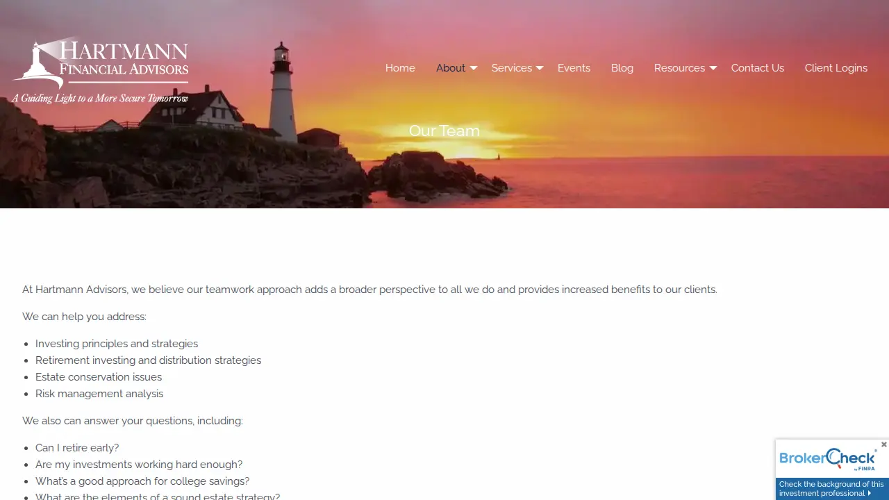 Hartmann Financial Advisors page