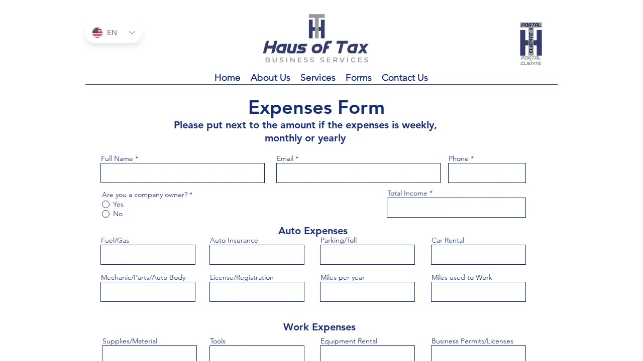 Haus of Tax Business Services page