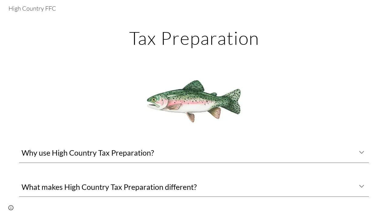 High Country Tax Preparation page