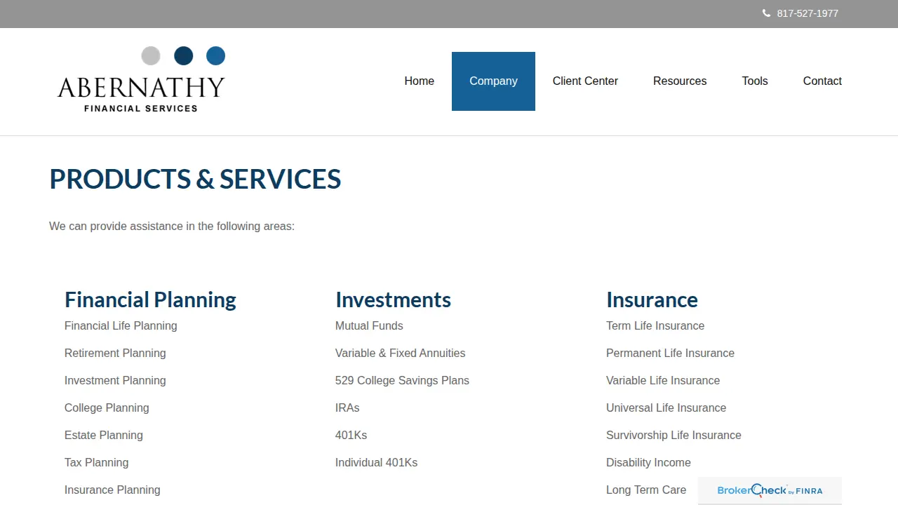 Abernathy Financial Services page
